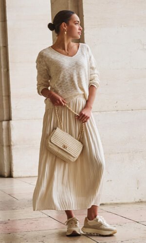 Esqualo Plissé Maxi Rok SP25.28015 Off White