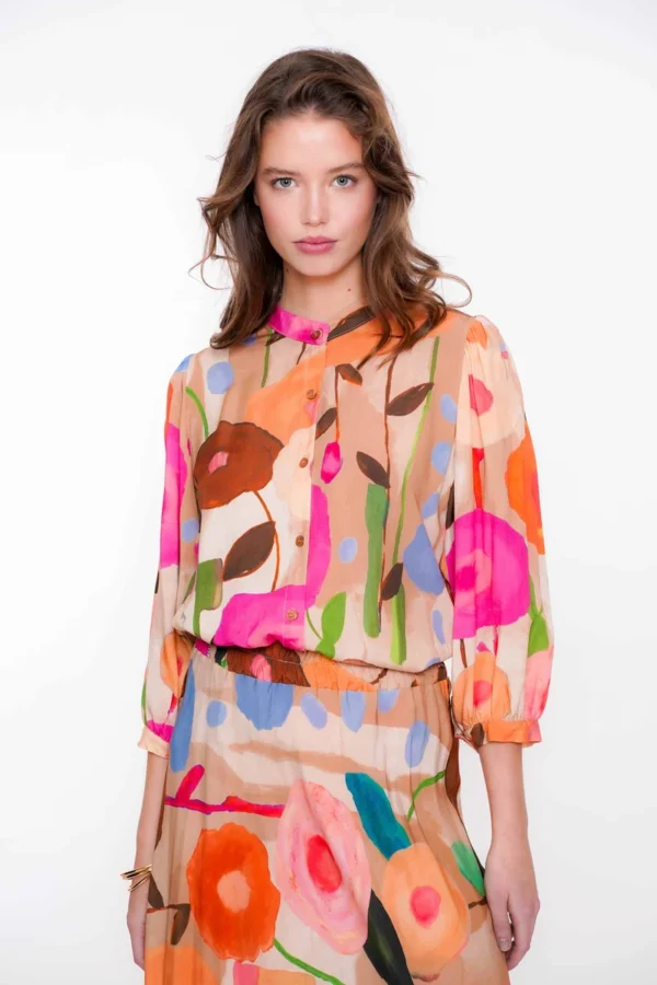 Geisha Blouse Abstracte Print 53162-70 Sand/Orange/Blue/Green  - Afbeelding 2