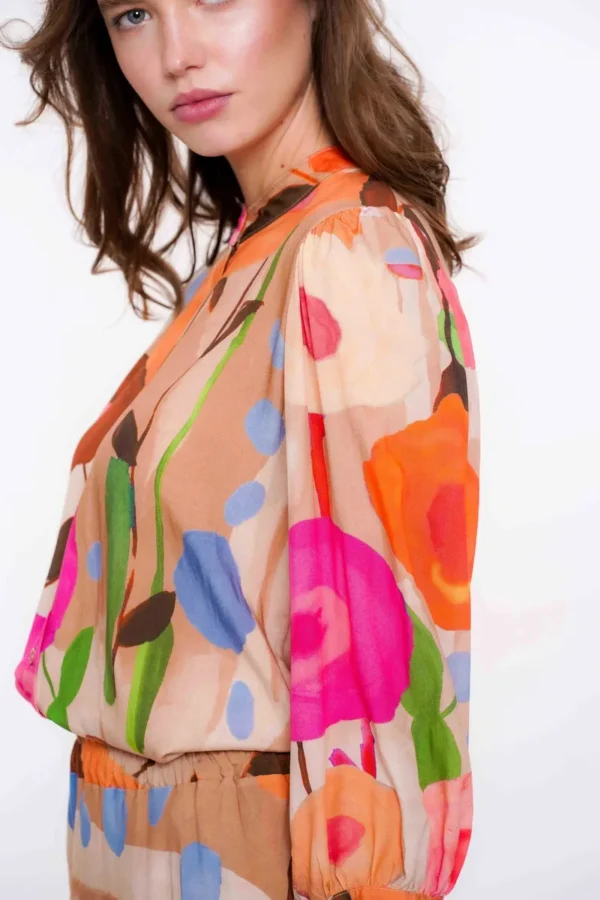 Geisha Blouse Abstracte Print 53162-70 Sand/Orange/Blue/Green  - Afbeelding 3