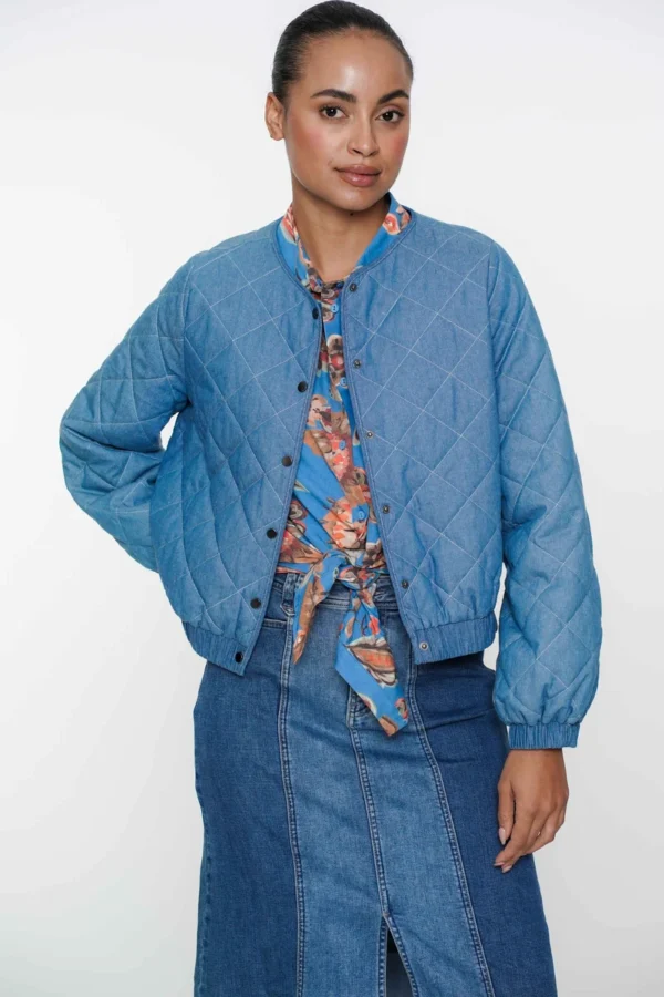 Geisha Gewatteerde Denim Look Bomber Jack 55063-21 Blue