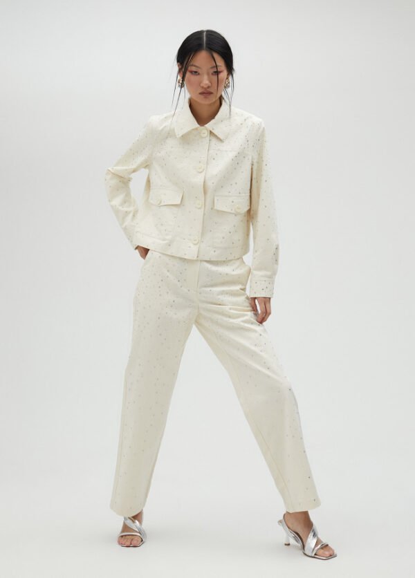 Lola Casademunt Broek met Strassdetails MS2514009 Ecru - Afbeelding 2