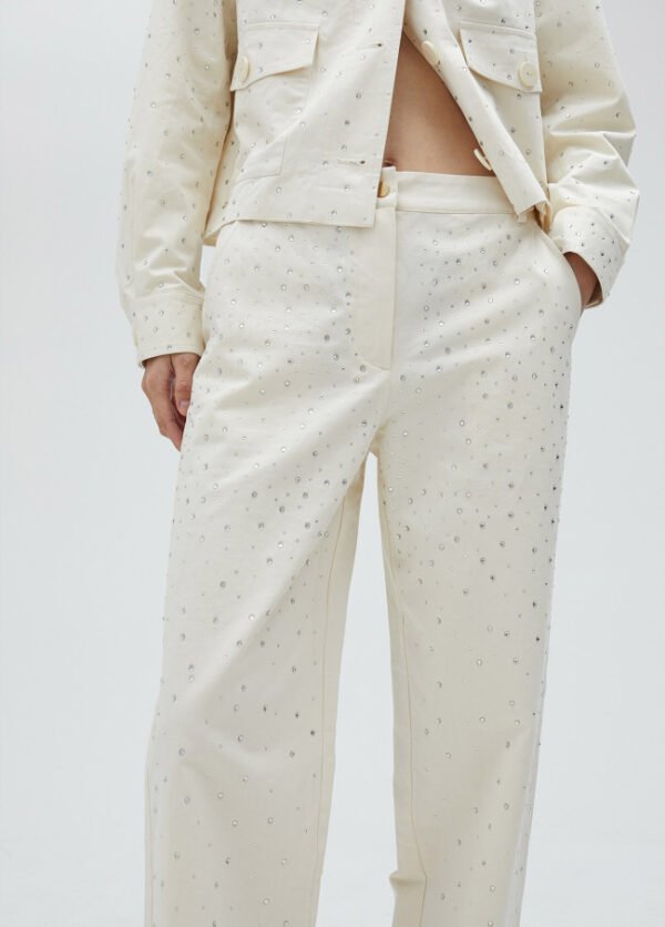 Lola Casademunt Broek met Strassdetails MS2514009 Ecru - Afbeelding 4