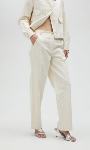 Lola Casademunt Broek met Strassdetails MS2514009 Ecru