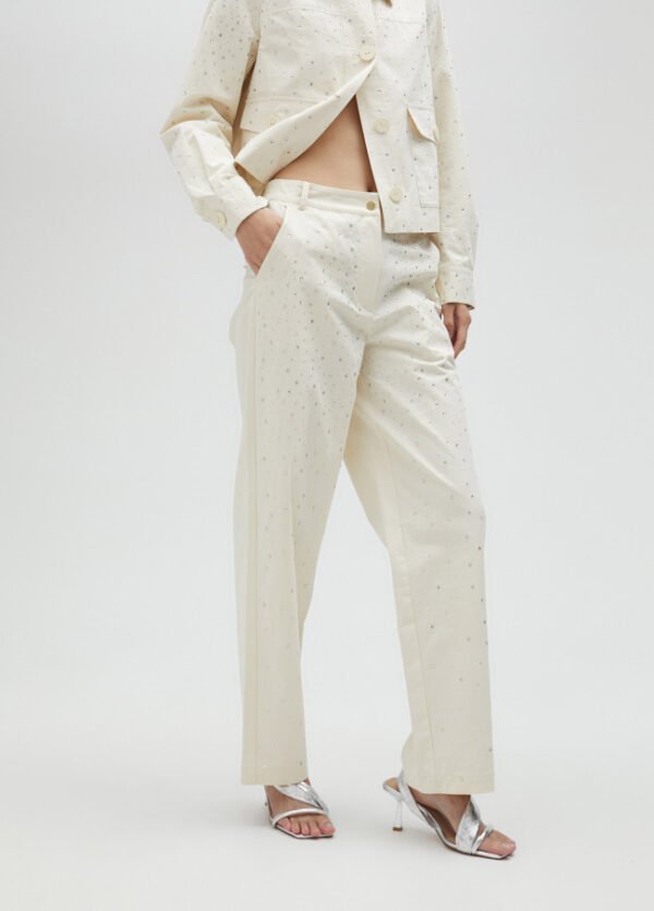 Lola Casademunt Broek met Strassdetails MS2514009 Ecru