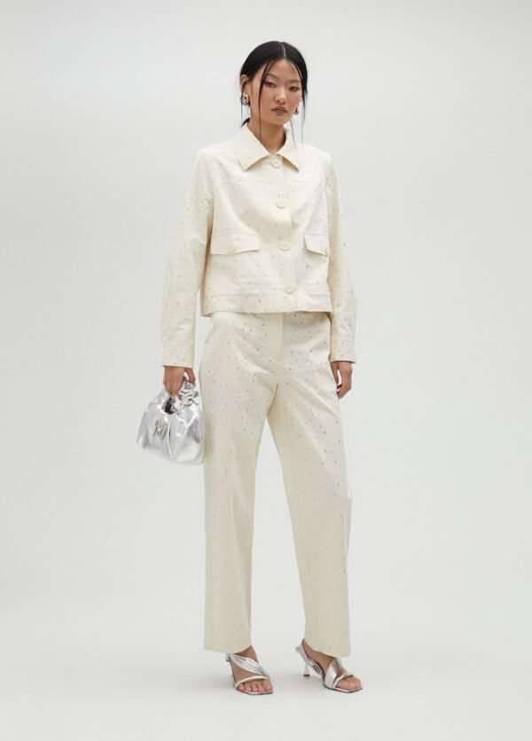 Lola Casademunt Broek met Strassdetails MS2514009 Ecru - Afbeelding 3