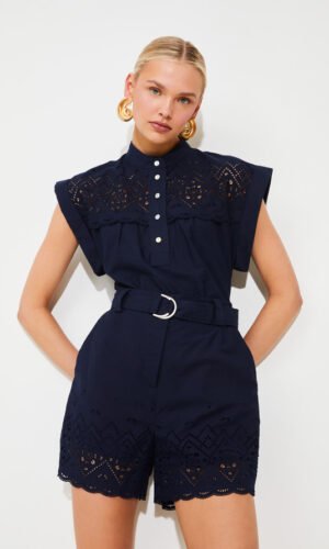 Suncoo Embroidered High-Waisted Shorts Bianca Donkerblauw