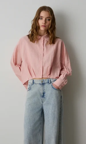 BSB Cropped Shirt Strass Steentjes 053-216008 Pink