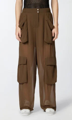 Pinko Broek Semi-Transparante Georgette Cargo 104751-A21F Groen