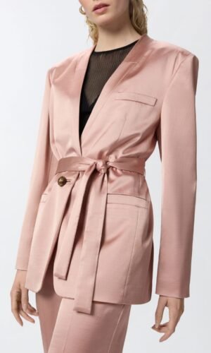 Pinko Gheppio Blazer 104910-A2DF Satijnen Elegantie met Ceintuur Rosa