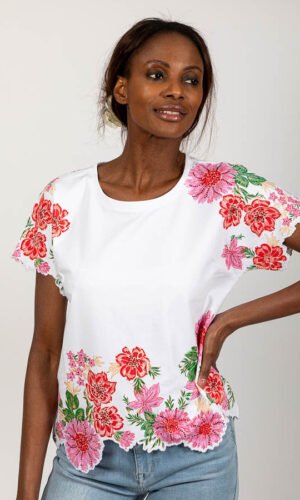 Leo & Ugo T-Shirt Bloemenaccenten TEJ761 Wit