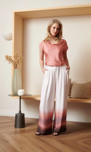 Smashed Lemon Broek Wide Leg Plissé 25018 Off White/Roze