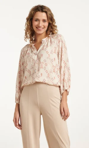 Smashed Lemon V-Hals Blouse 25043 Beige Multi