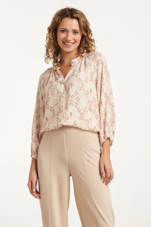 Smashed Lemon V-Hals Blouse 25043 Beige Multi