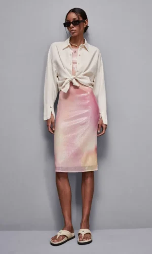 Patrizia Pepe Midi Jurk Pailletten 2A2926 A581 Pink Green Shade