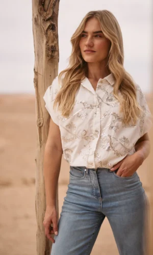 Nukus Blouse Catalina Paillet NKS02063 Off White