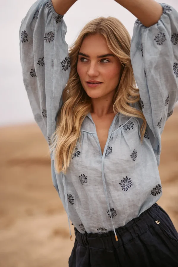 Nukus Blouse Kaoutar Embroidery NKS02036 Sky