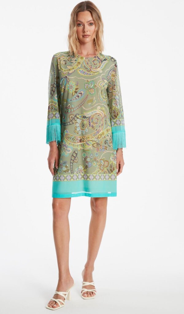 Ana Alcazar Franjes Jurk Zikona 041232-3665 Green Print - Afbeelding 2