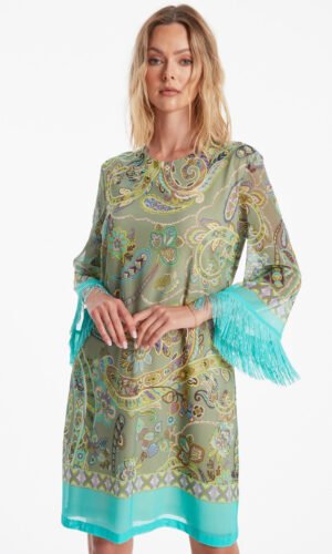 Ana Alcazar Franjes Jurk Zikona 041232-3665 Green Print