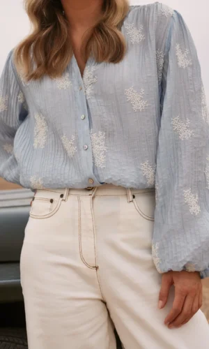 Nukus Blouse Daan Embroidery NKS02016 Sky