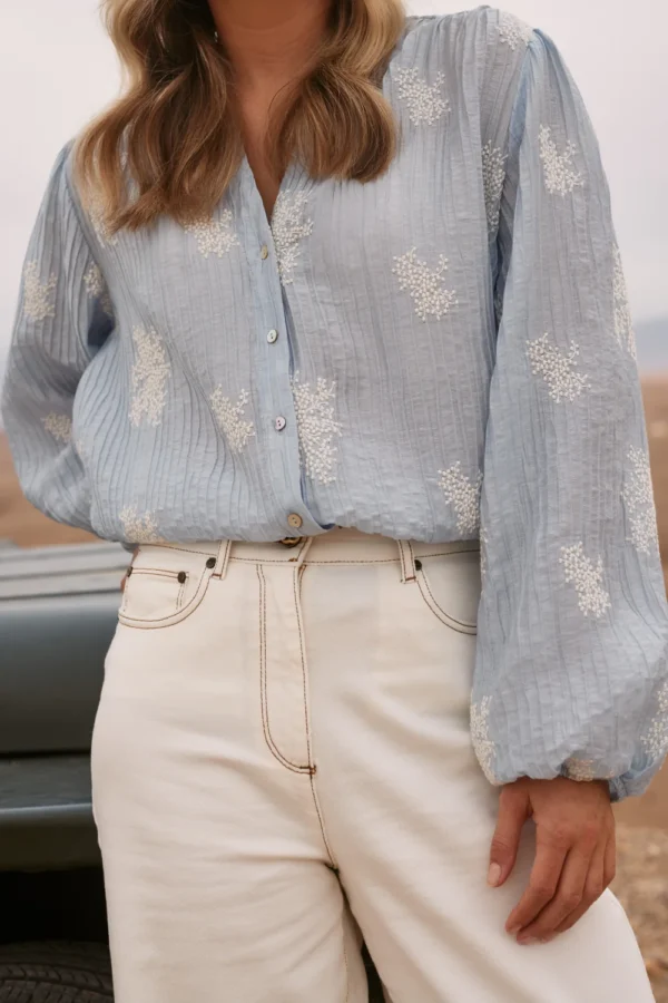 Nukus Blouse Daan Embroidery NKS02016 Sky