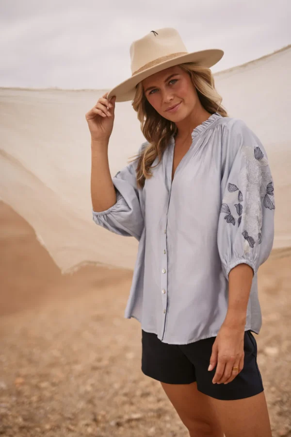 Nukus Blouse Tina Embroidery NKS02097 Sky