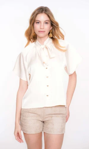 Geisha Blouse 53072-14 Satijn Look Strik Detail Off White