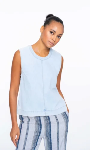 Geisha Denim Boxy Top 53002-10 Bleached Denim