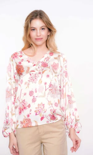 Geisha Blouse 53050-81 Pink/Off White