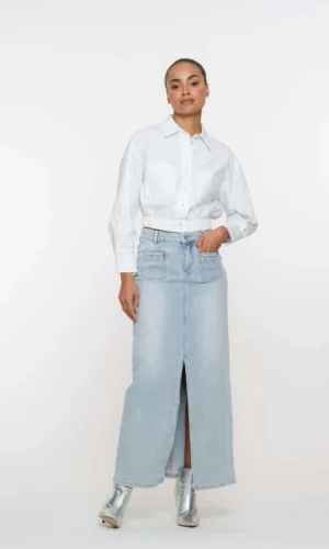 Geisha Maxi Denim Rok Patch Pockets 56013-10 Heavy Bleached Denim