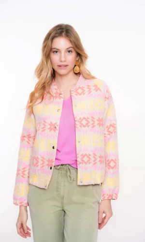 Geisha Jasje met Grafische Print 55129-20 Sand/Pink