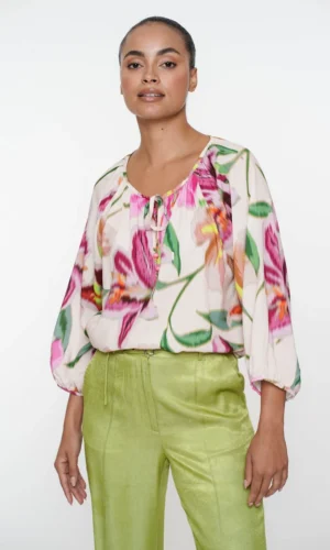 Geisha Soepel Vallende Top Bloemenprint 53247-20 Ecru/Pink
