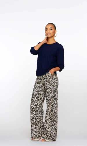 Geisha Straight Fit Broek met Panterprint 5132-20 Sand/Black