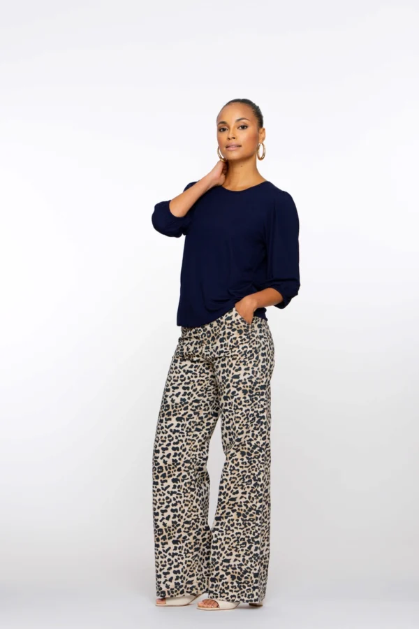 Geisha Straight Fit Broek met Panterprint 5132-20 Sand/Black