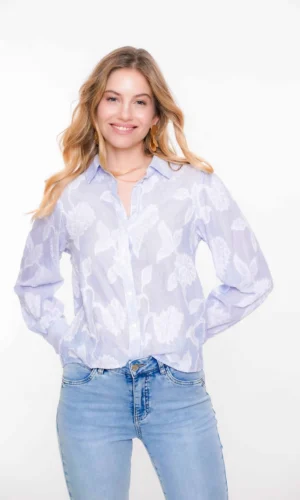 Geisha Streep Blouse Bloemen Motief 53142-21 Blauw/Wit