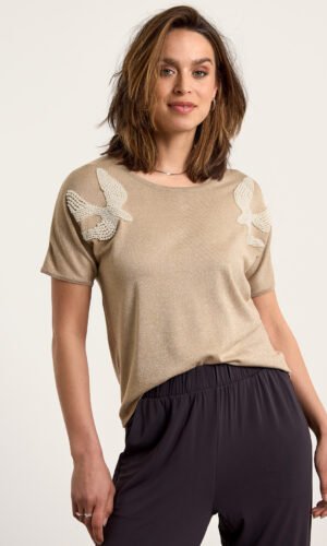 Leo & Ugo Lurex Truitje Parels Zwaluwmotief AE028 Beige/Goud