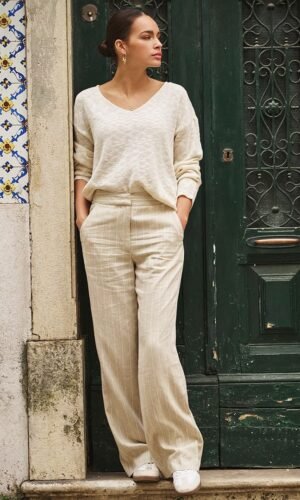 Esqualo Broek Linen Stripe SP25.17007 Sand