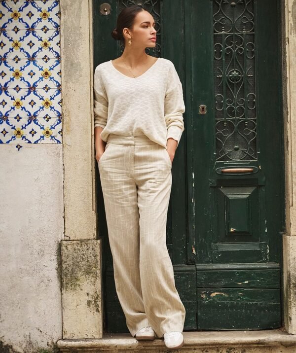 Esqualo Broek Linen Stripe SP25.17007 Sand