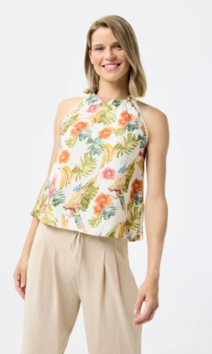Leo & Ugo Top Olivia KE817 Ecru Multi Color Print