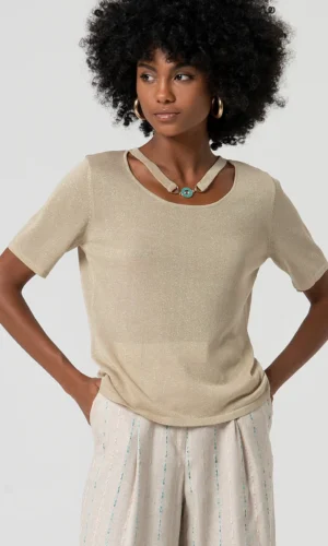 Fracomina Top Metallic Logo FS25ST7011K414Q7 Beige