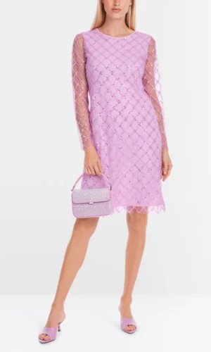 MarcCain Korte Kokerjurk Kralenborduursel YG2115W18 Deep Lavender