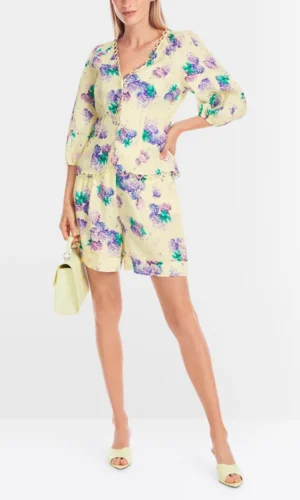 MarcCain Nauwsluitende Linnen Blouse Model YG5113W19 Bright Vanilla Print