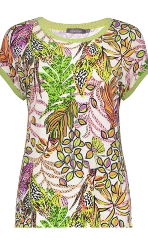 Geisha T-shirt Korte Mouwen Model 52135-60 Lime/Mango Print