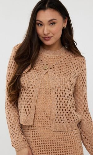 Esqualo Vest 1 Knoop Lurex HS25.02222 Praline