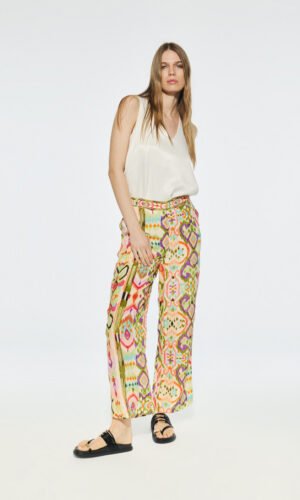 Lola Casademunt Printed Silky Broek LS2514017 Rosa/Azul
