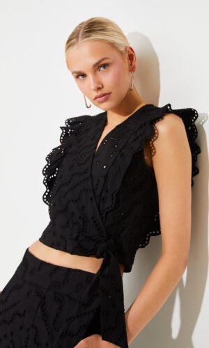 Suncoo Korte Blouse Lisa English Embroidery Zwart