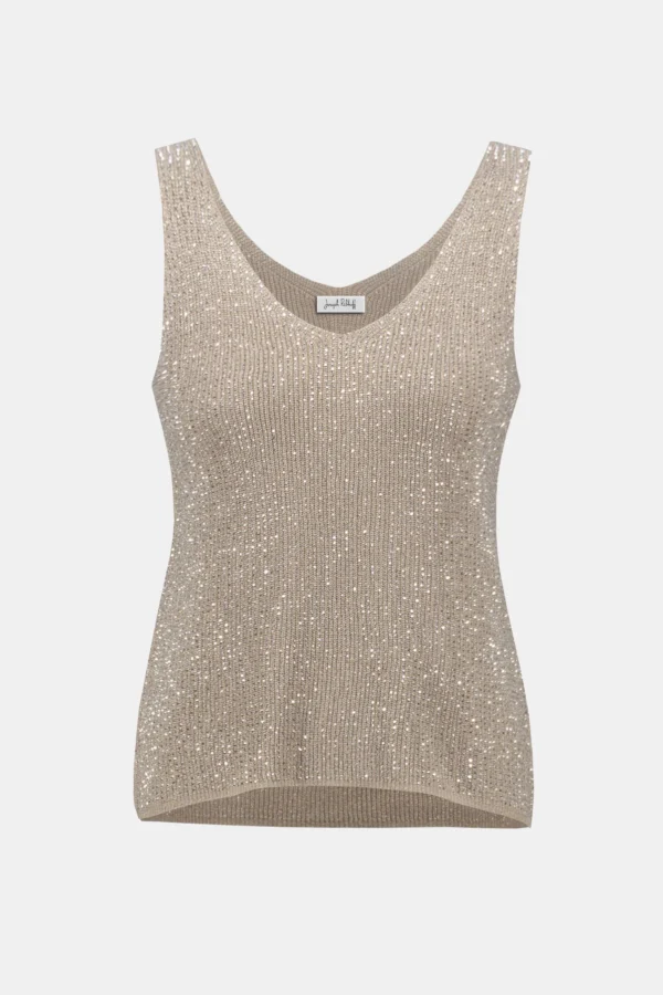 Joseph Ribkoff Top Metallic Knitted Camisole Strass Steentjes 252915 Champagne - Afbeelding 7