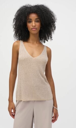 Joseph Ribkoff Top Metallic Knitted Camisole Strass Steentjes 252915 Champagne