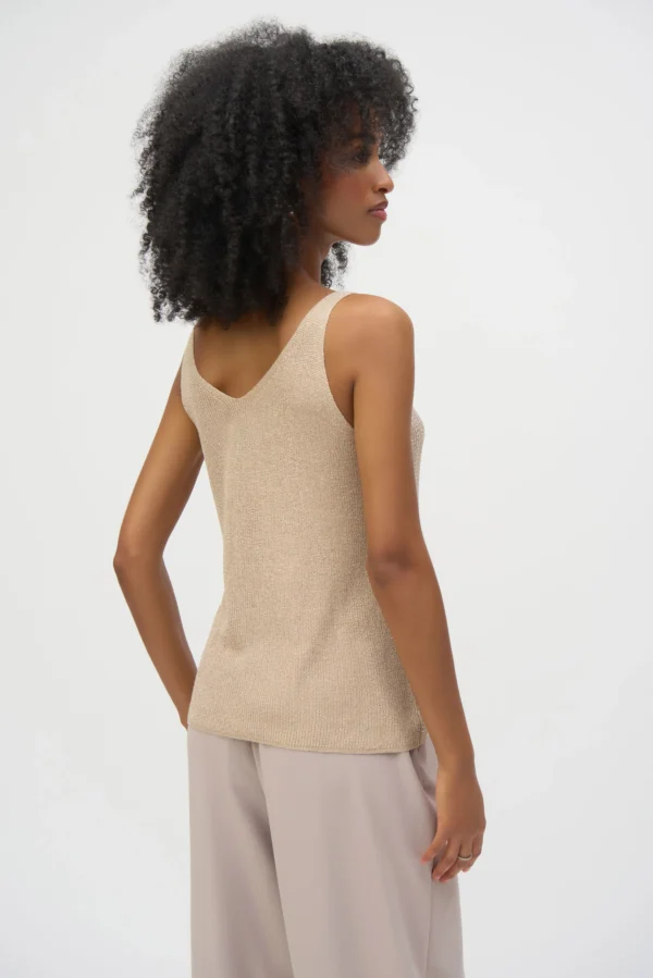 Joseph Ribkoff Top Metallic Knitted Camisole Strass Steentjes 252915 Champagne - Afbeelding 4