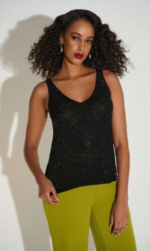 Joseph Ribkoff Top Metallic Knitted Camisole Strass Steentjes 252915F25 Zwart