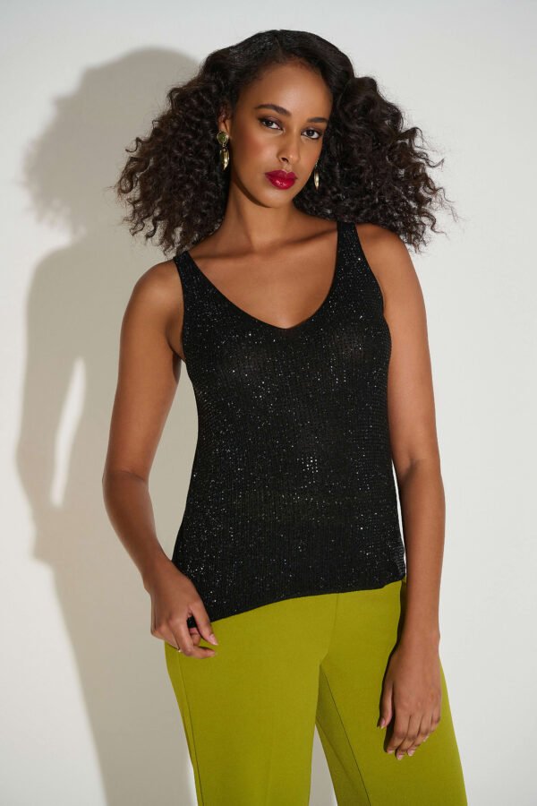 Joseph Ribkoff Top Metallic Knitted Camisole Strass Steentjes 252915F25 Zwart